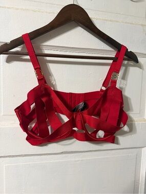 Victoria's Secret Very Sexy Unlined Balconet Strappy Caged Bra Red 38D